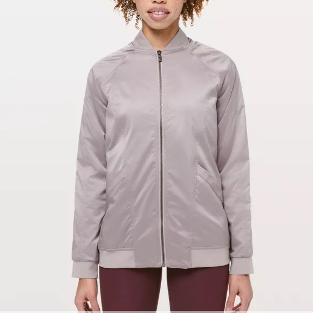 Lululemon Athletica Trace Back Bomber Jacket Dark Chrome Size 4